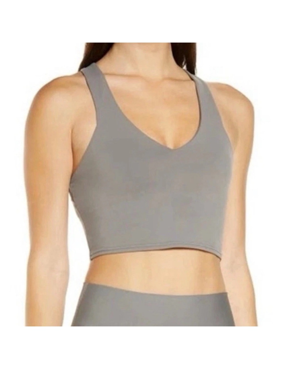 ALO Real Sports Bra Shadow Gray V-Neck Crop